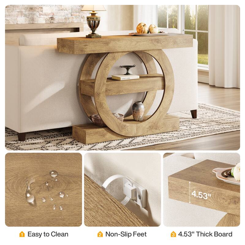 Industrial Brown 3-Tier Wood Console Table Sofa Tables for Entryway