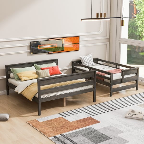 slide 2 of 6, White Twin XL over Queen Bunk Bed with Detachable Design and Ladder for Space Saving Bedroom Gray - Queen
