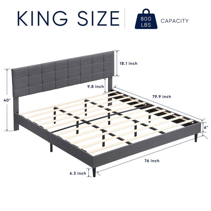 Platform Bed Frame with Fabric Upholstered Headboard