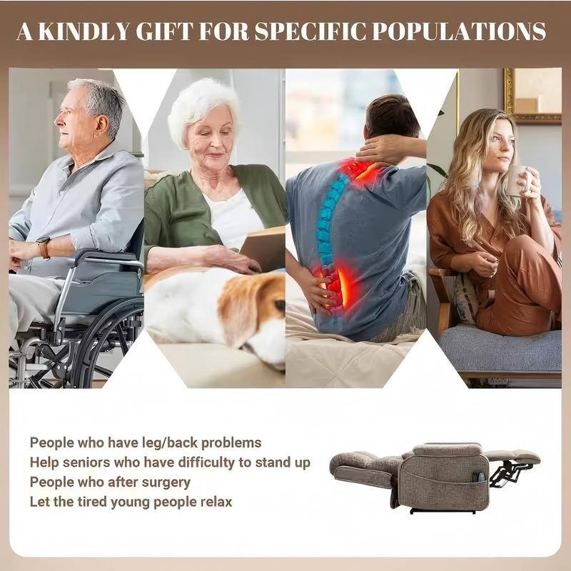 Power Lift Recliner with Extended Footrest,Overstuffed Chenille Dual Motor Recliners with Heat/Message,USB Type C Charging