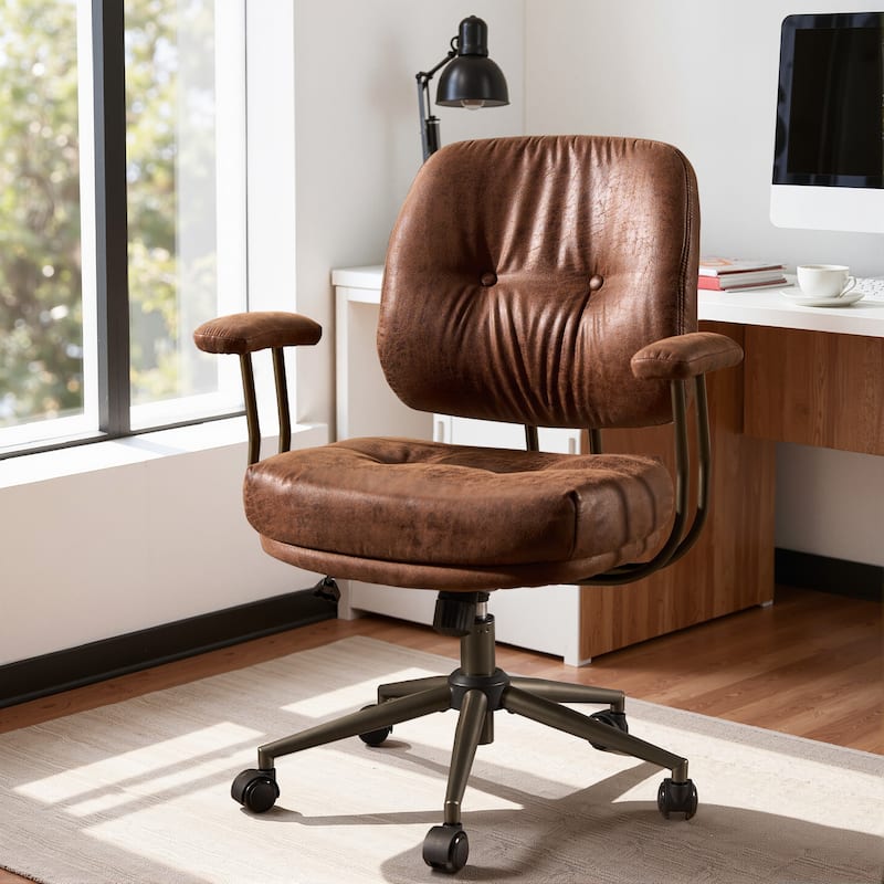 HOOOWOOO Modern Office Chair Adjustable Swivel Task Chair - DarkBrown-Suede