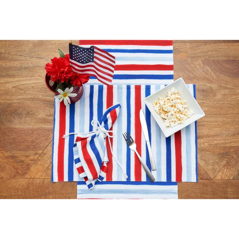 Patriotic Watercolor Stripes 4th of July Cotton Tabletop Placemats, Set of 6, 14" x 20"