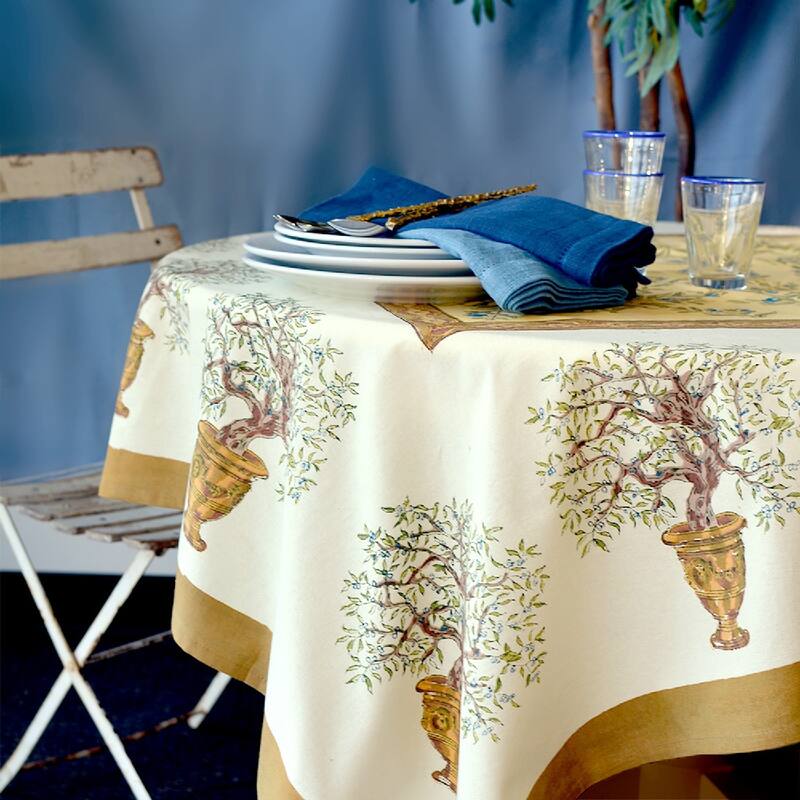 Couleur Nature Gold/ Blue Olive Tree Rectangle Tablecloth