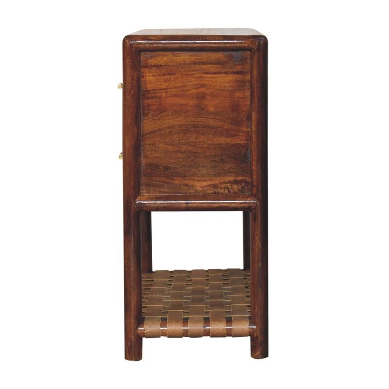 HomeRoots 32" Brown Solid Wood Two Drawer Nightstand With Leather Shelf