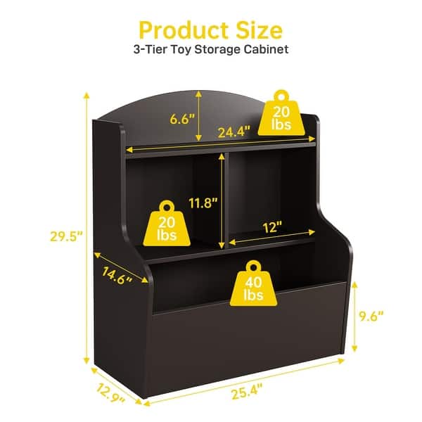 dimension image slide 0 of 2, 3-Tier Toy Storage Cabinet and Bookcase