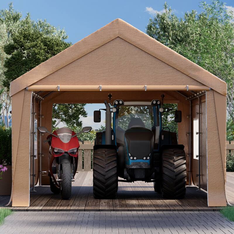 Heavy-Duty Fully Enclosed Carport - UV-Resistant, Waterproof Canopy with Roll-Up Windows & Reinforced Steel Frame - 10' x 20' - Yellow