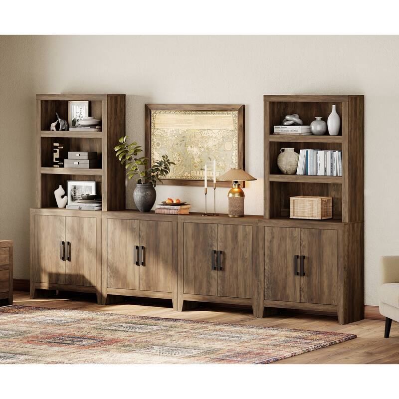 WAMPAT Entertainment Center with Bookshelves, Farmhouse TV Stand for Living Room, Bedroom - n/a - Brown