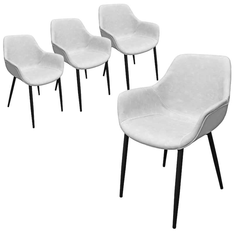 Markley Leather Dining Chair with Iron Legs Set of 4 Modern Accent Armchair - Light Grey