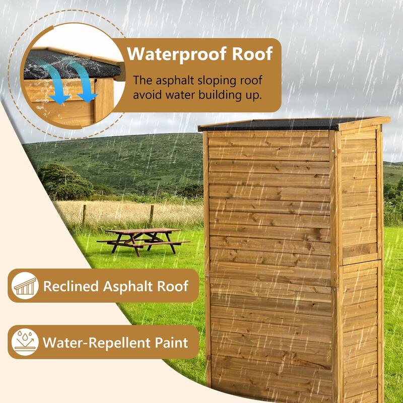 Outdoor Waterproof Garden Storage Shed with Adjustable Feet Wood Storage Cabinet with Lockable Door & 2 Removable Shelves
