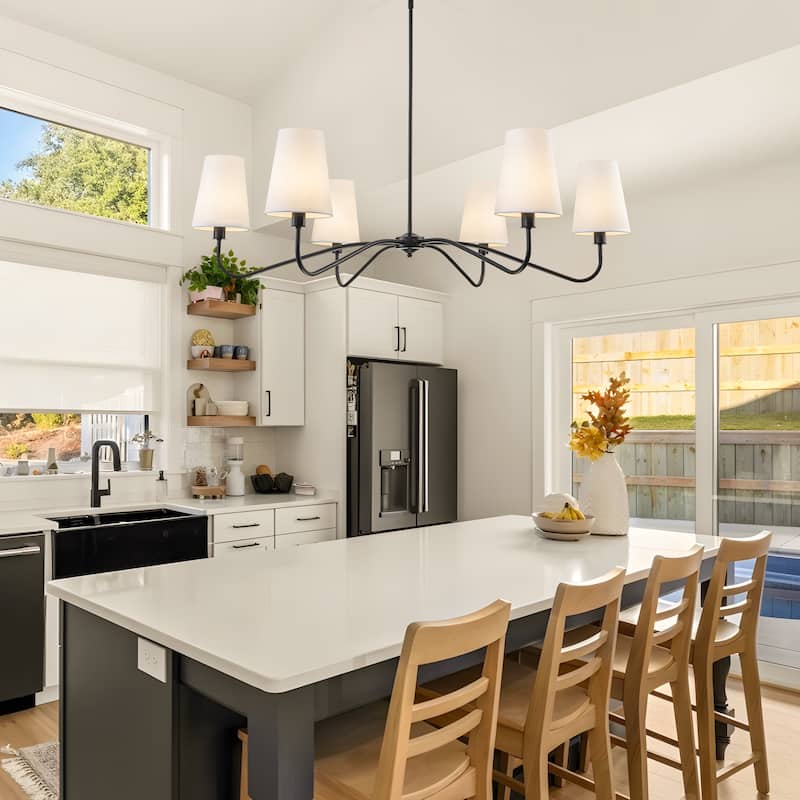 Starsky 6-Light Modern Classic Chandelier with White Linen Shades