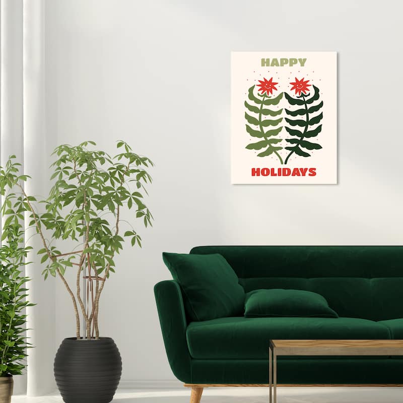 Wynwood Studio Canvas Holiday and Seasonal Happy Leaning Trees Red Modern & Contemporary Wall Art Canvas Print - 20 x 24