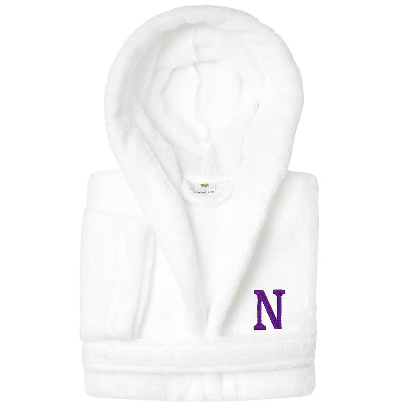 Sweet Kids 100% Polyester SUPER PLUSH Double Brushed Hooded Bathrobe with Purple Bookman Monogram - Medium - N