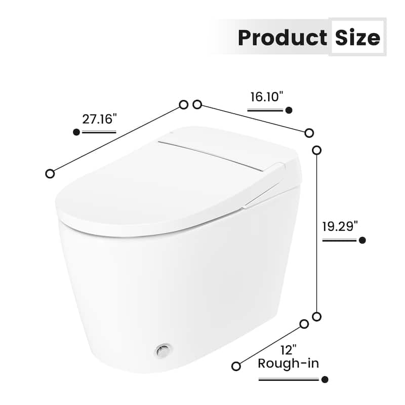 Smart Toilet with Seat Heating, Auto Open/Close, Night Light, Foot-Sensor Flush, Power-Outage Flush