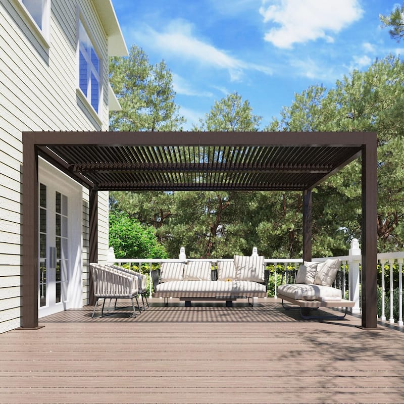 PURPLE LEAF Louvered Pergola Outdoor Aluminum Pergola with Adjustable Roof for Patio Hardtop Gazebo