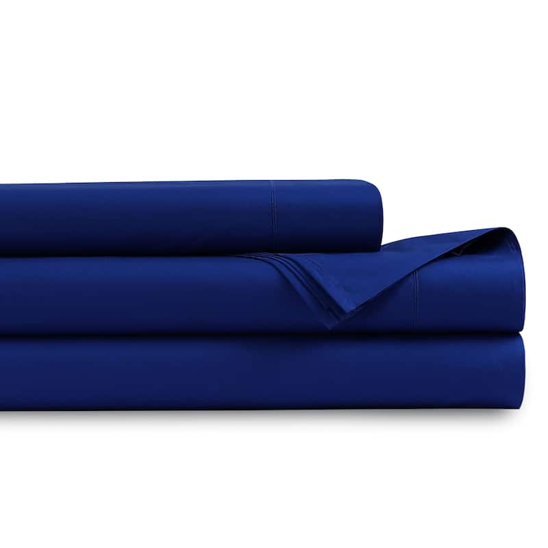 Tribeca Living Organic Cotton 400 Thread Count Percale Extra Deep Pocket Sheet Set - Full - Sapphire Blue