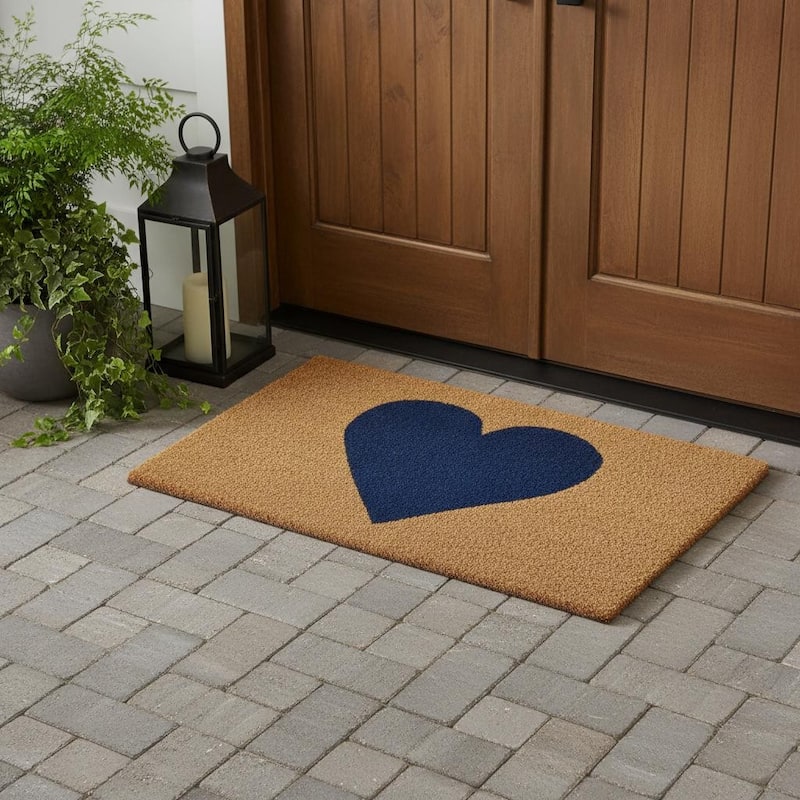 HomeRoots 24" X 48" Brown And Dark Blue Heart Outdoor Coir Door Mat - 24.00' X '48.00 - 24.00' X '48.00