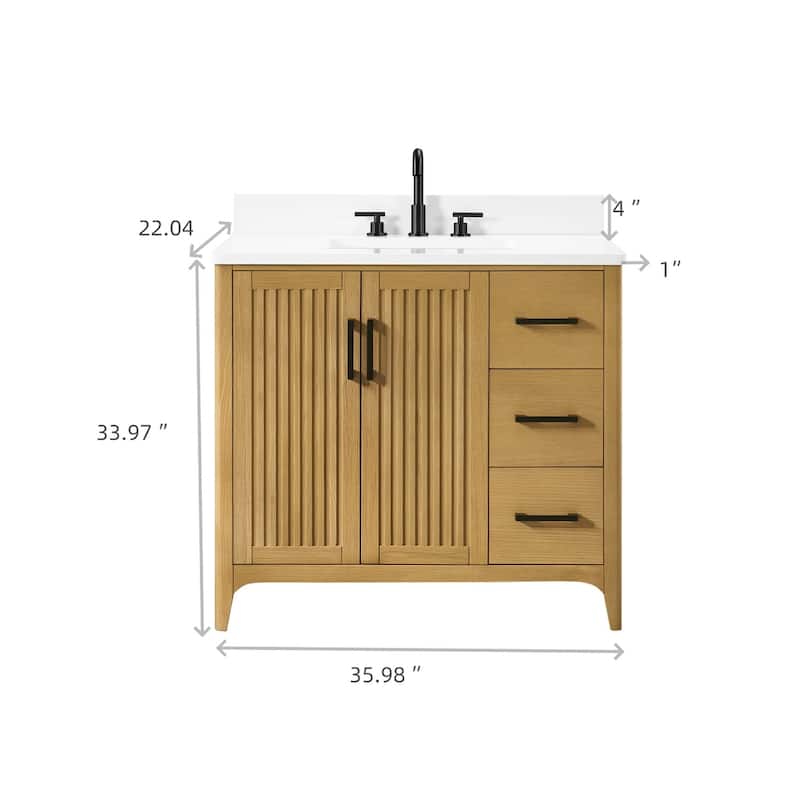 36" Solid Wood Bathroom Vanity with USB Charging Storage