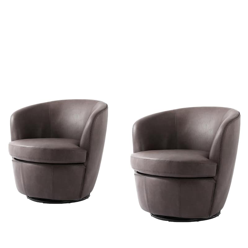 Modern Swivel Leather Accent Chair Upholstered Barrel Chair
