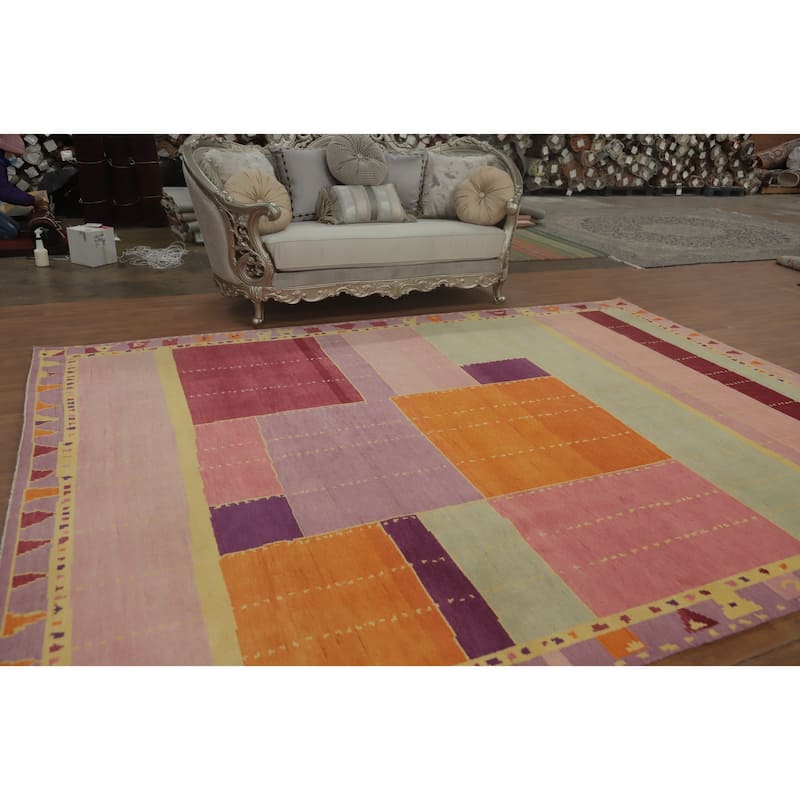 Geometric Gabbeh Vegetable Dye Area Rug Handmade Wool Carpet - 12' 9'' X 9' 0''