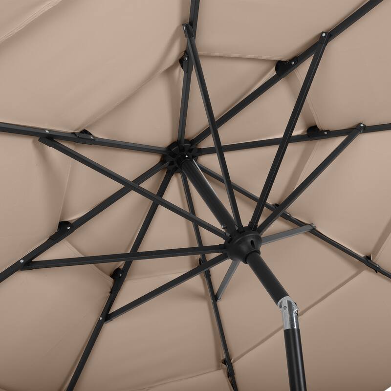 10 ft Patio Umbrella, 3-Tiered Sunshade with Push Button Tilt and Easy-Open Crank, Outdoor Umbrella for Deck, Yard