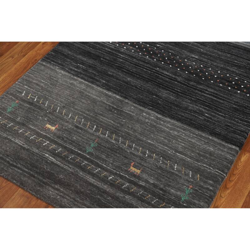 Striped Tribal Gabbeh Indian Runner Rug Hand-Knotted Wool Carpet - 3'0" x 10'2"