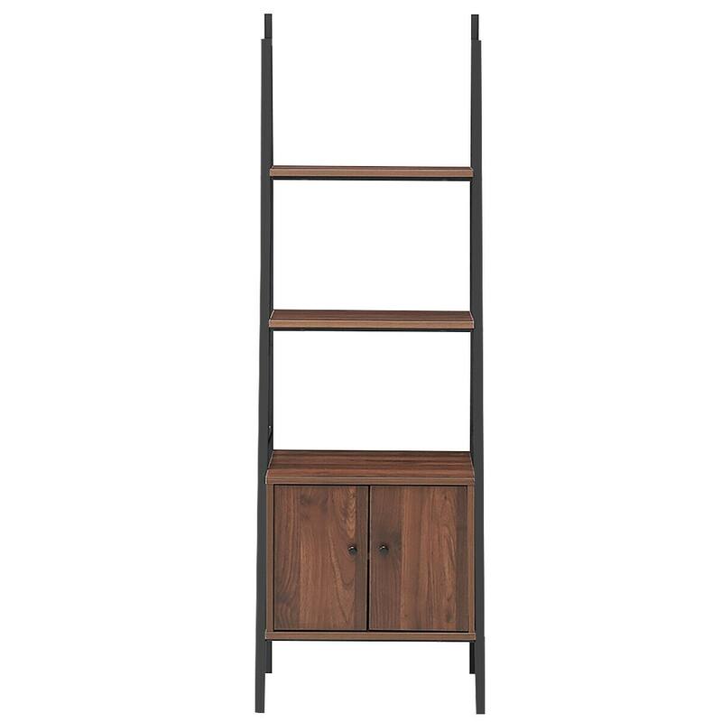 3-Tier Ladder Shelf Metal Frame Bookcase with Cabinet for Storage - 20.5" x 15.5" x 63"