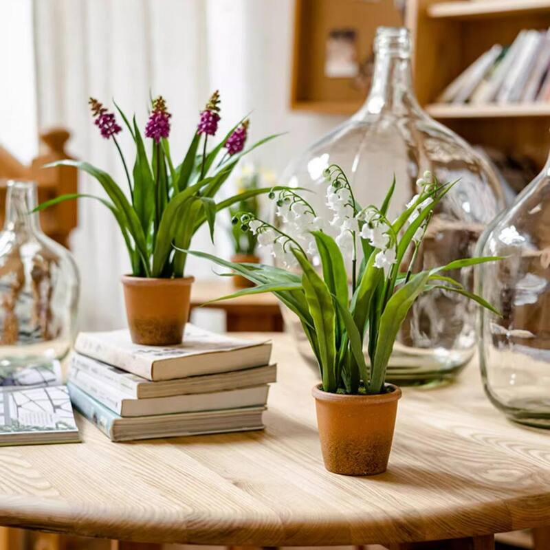 RusticReach Faux Lily of the Valley in Brown Pot - White