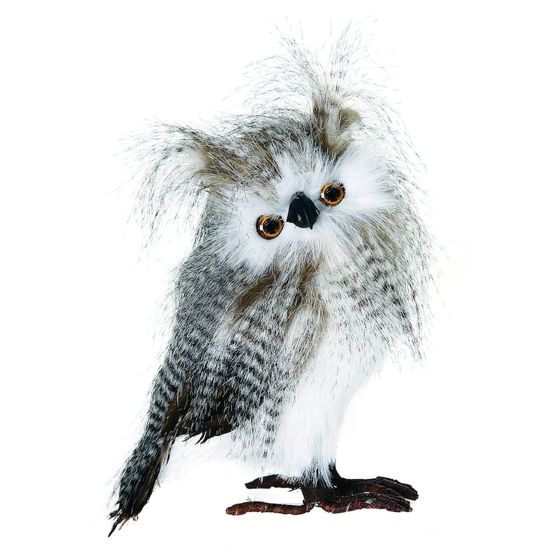10.5" Standing Owl with Zebra Feather Christmas Plush Figurine