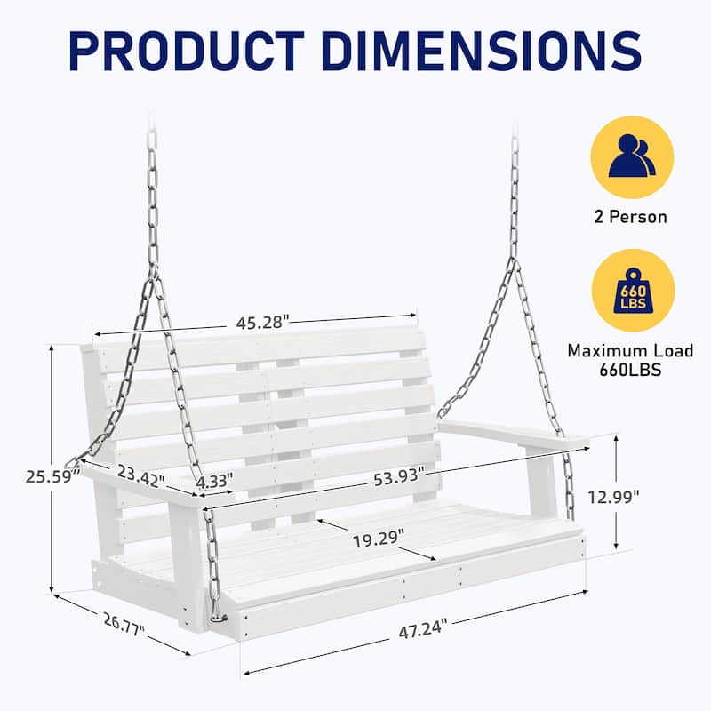 HDPE Plastic Outdoor Porch Swing 2-Person With Chains