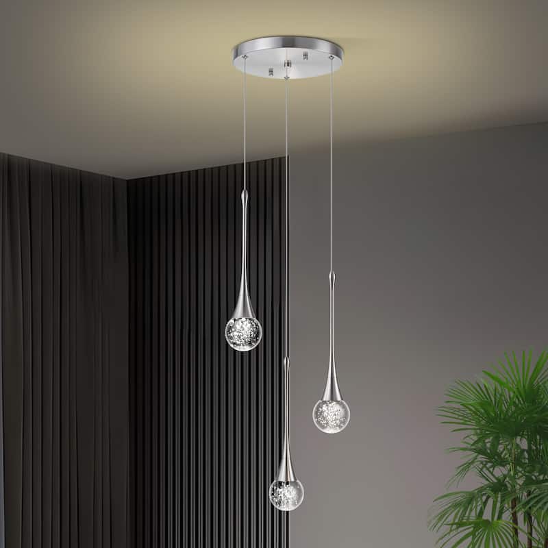 Starsky 3-Light LED 4500K Teardrop Crystal Cluster Pendant - Nickel