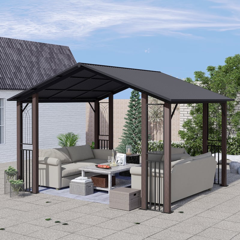 11ft. x 13ft. Aluminum Galvanized Patio Gazebo with Unique Screen
