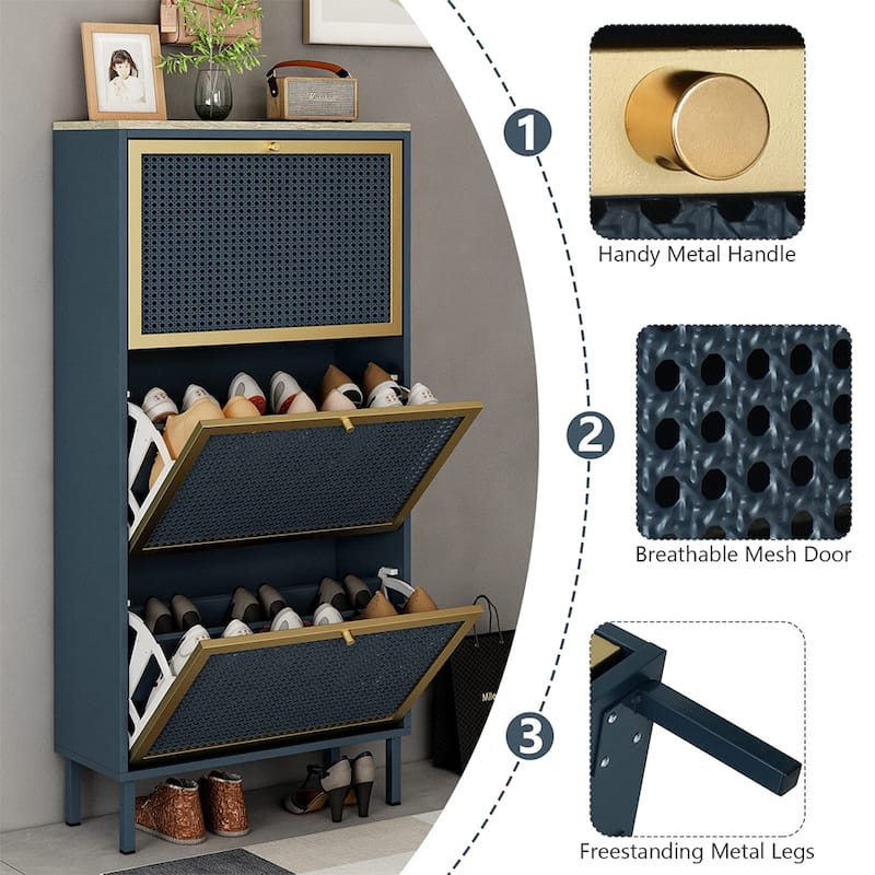 Entryway Shoe Storage Cabinet with 3 Flip Drawers with Mesh Door - 23.63" x 9.26" x 49.22"H