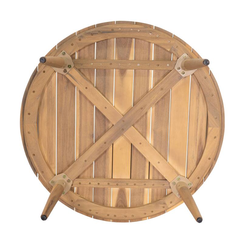 Roomfitters Verona Outdoor Round Acacia Wood Coffee Table with Tapered Legs, Rustic Natural Finish