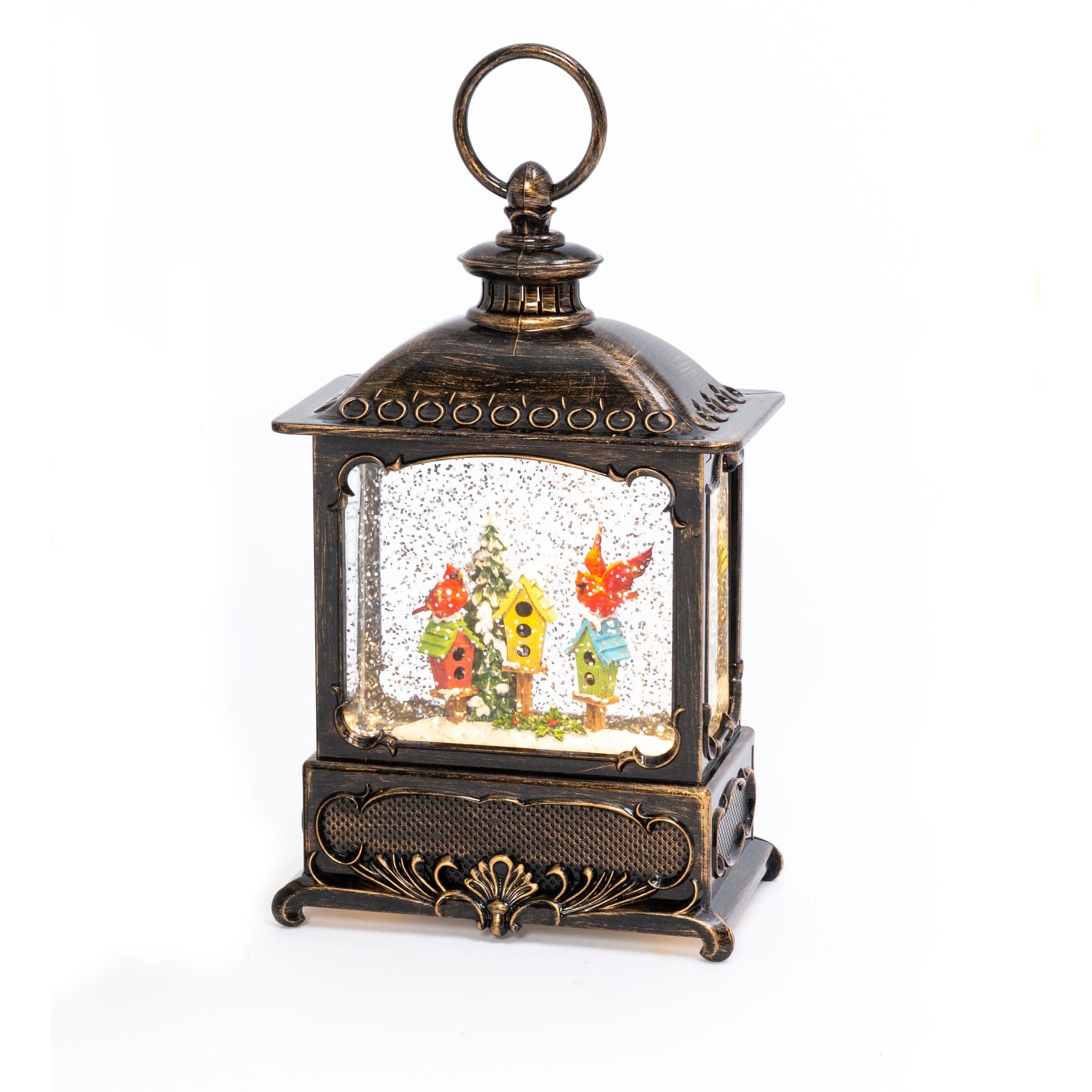 Vintage Christmas Light Water Globe Lantern with Cardinal