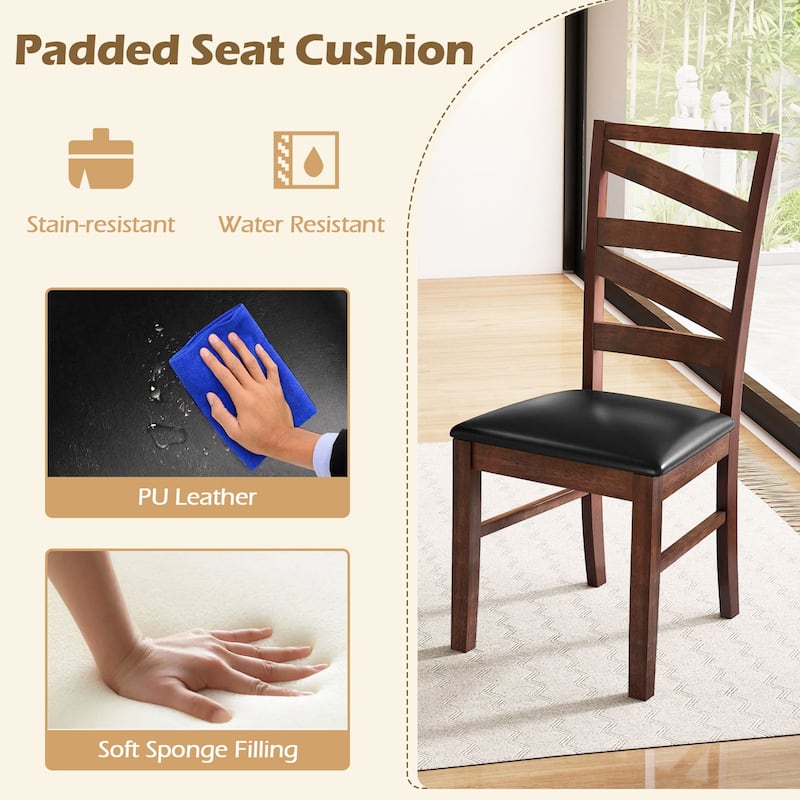 Gymax Dining Chairs Set of 2 Rubber Wood Legs Faux Leather Upholstered