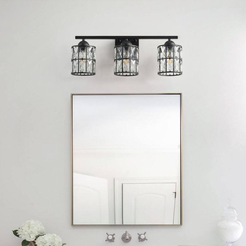 Modern 3-Light Bathroom Vanity Light in Matte Black with Clear Crystal Shades Wall Sconce Fixture