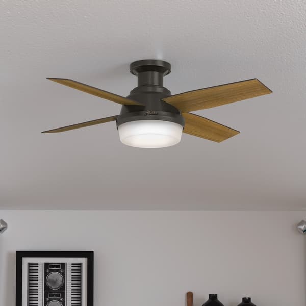 slide 2 of 23, Hunter 44" Dempsey Flush Mount Ceiling Fan with LED Light, Handheld Remote - Modern, Contemporary, Transitional, Industrial Noble  Bronze