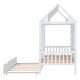 preview thumbnail 10 of 11, Twin House Bed with Trundle and Playhouse Design, 400lb Capacity, Solid Wood Frame