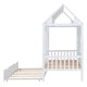 preview thumbnail 10 of 11, Twin Size White Wooden House Bed Safety Toddler Bed Frame with Twin Size Trundle, Apex Roof, Safety Guardrail, Windows