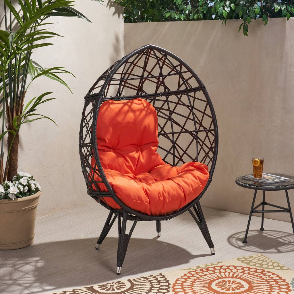 Palazzo Wicker Cushioned Teardrop Chair by Christopher Knight Home