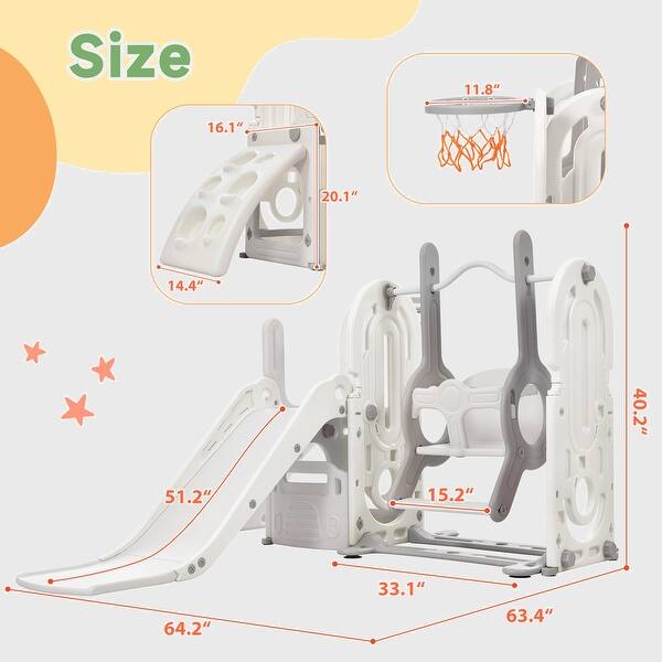 dimension image slide 0 of 2, Toddler Slide and Swing Set 5 in 1