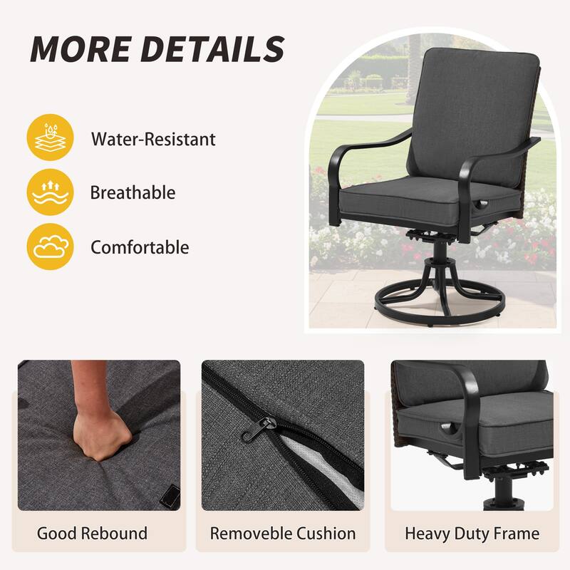 EROMMY Outdoor Swivel Patio Chairs, Heavy Duty Dining Chairs with Thickened Cushions, Wicker Patio Chairs with Gentle Rocker