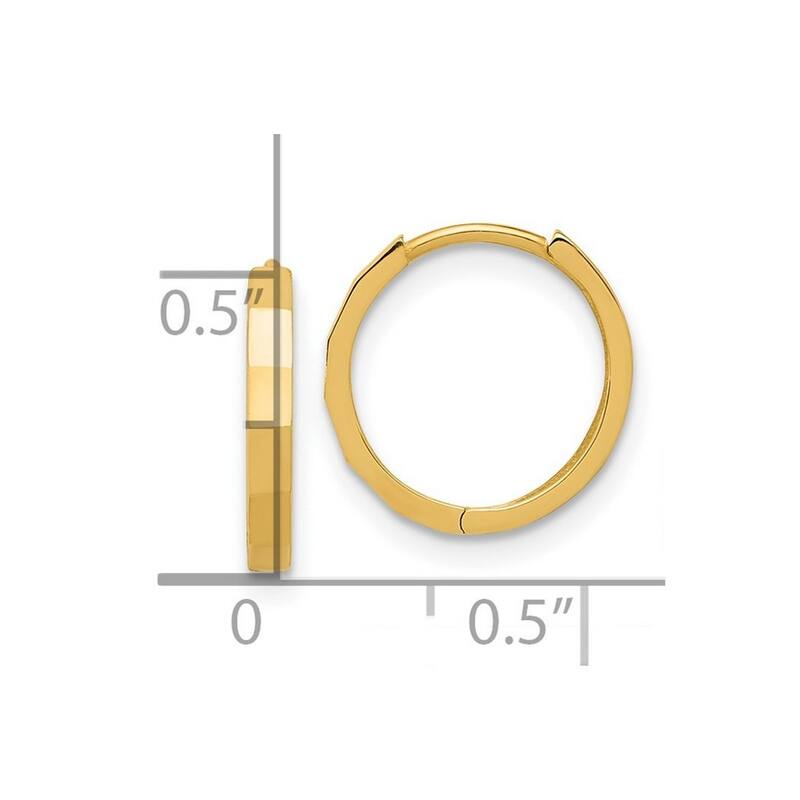 Curata 14k Yellow Gold Polished and Sparkle Cut Hinged Hoop Earrings - 13.2x13.1mm