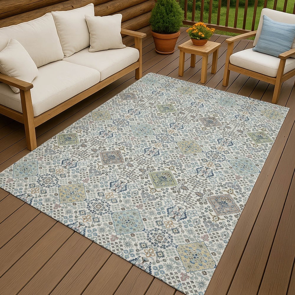 Machine Washable Indoor/ Outdoor Boho Panel Chantille Rug