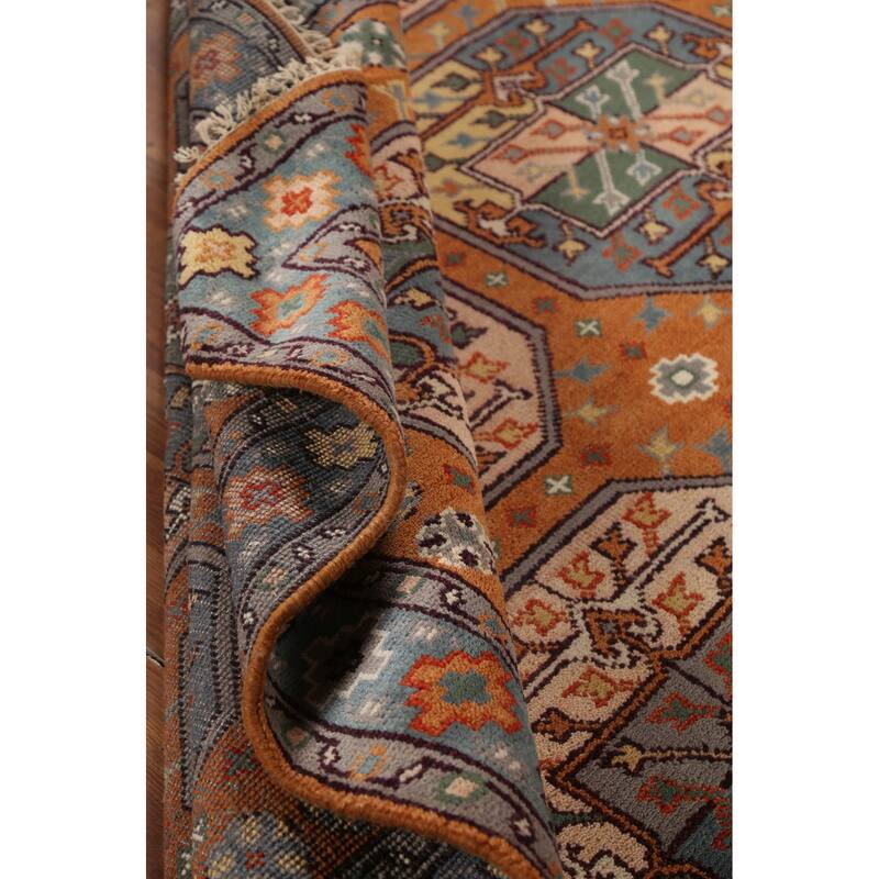 Orange Geometric Khotan Oriental Area Rug Hand-Knotted Wool Carpet - 8'0"x 10'1"