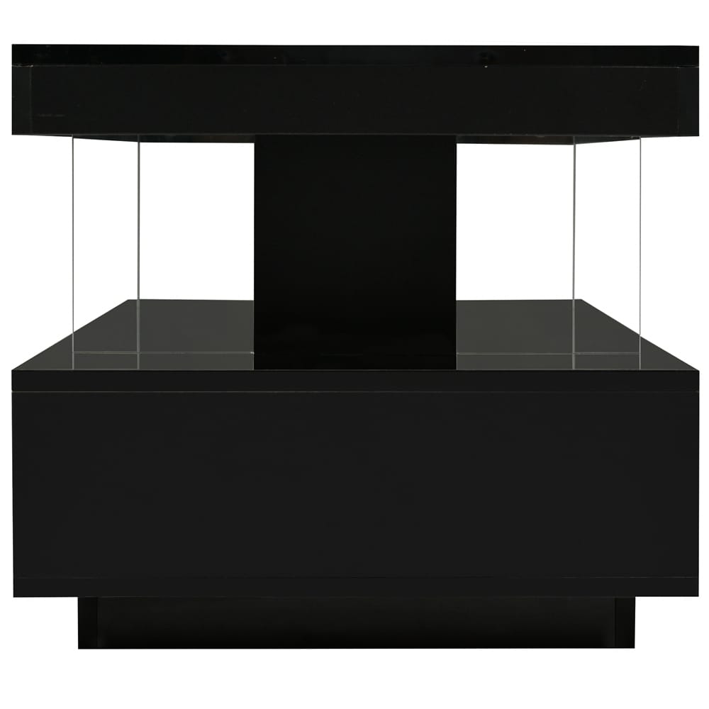 LED Coffee Table with Storage, Modern Center Table with 2 Drawers and Display Shelves