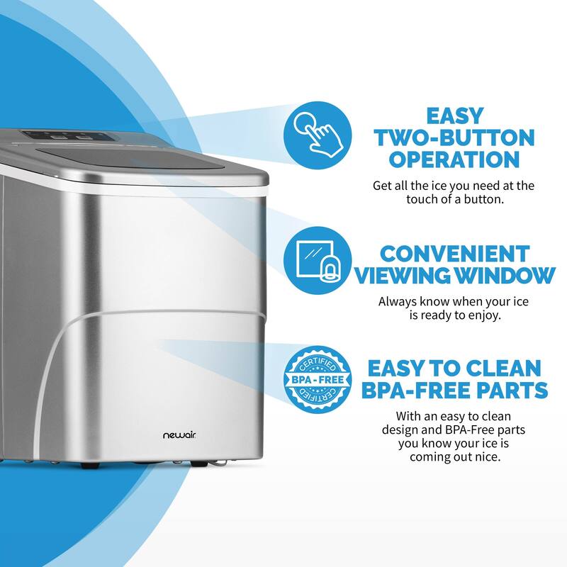 Newair 26 lbs. Countertop Ice Maker, Portable and Lightweight, Intuitive Control, Large or Small Ice Size, BPA Free Parts