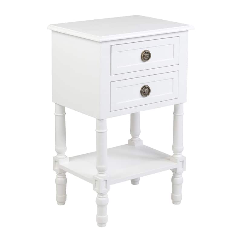 Rustic Solid Wood Side Table With Drawers And Shelf by East at Main - 2-drawer - White