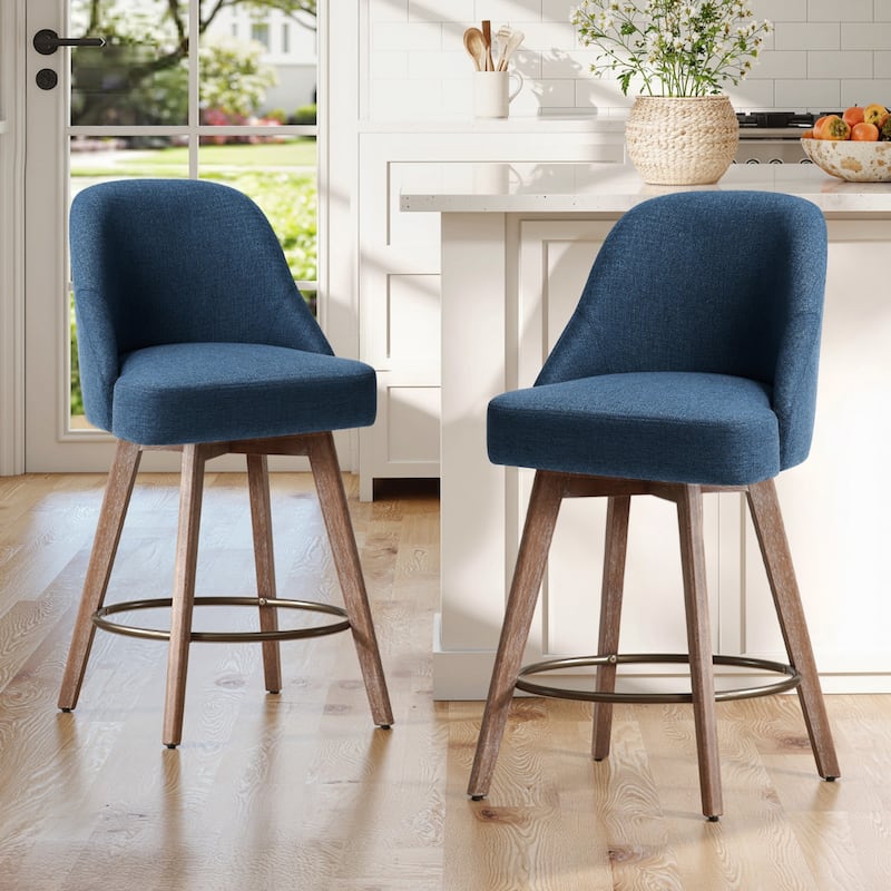 26" Upholstered Counter Height Swivel Bar Stool, Counter Stools with Solid Wood Legs - 39.37"H x 22.44"D x 21.65"W