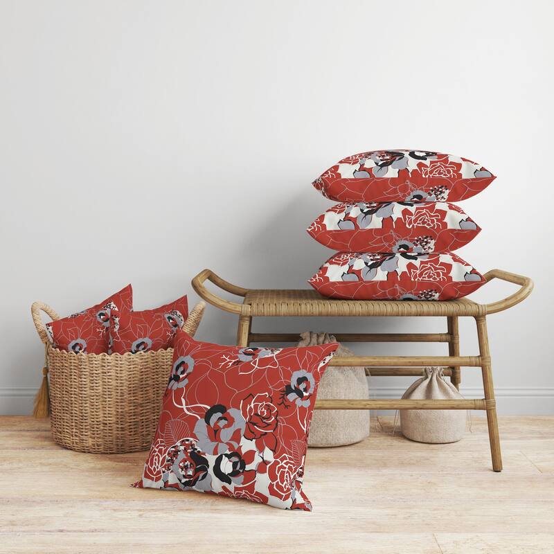 Regal Rose Retreat Faux Suede Reversible Throw Pillow Red and Gray